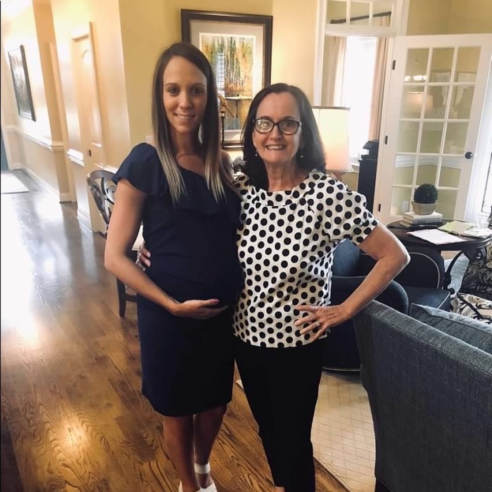 Navy one-shoulder maternity dress